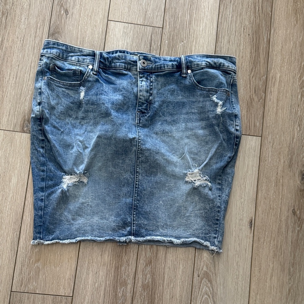 Torrid Blue Distressed Denim Pencil Skirt